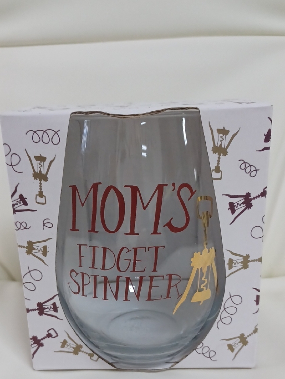 NIB Austin & Ash Mom's Fidget Spinner Stemless Balloon Style 18oz Wine Glass